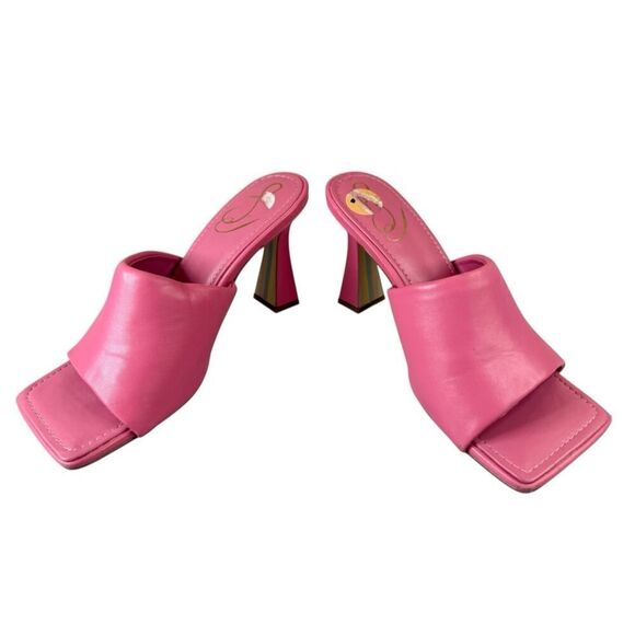 Sam Edelman Carmen Pink Leather Mule Sandals Size 7 | Square Toe Heels - Picture 3 of 10